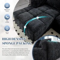 Oversized Modular L-Shaped Sofa with Deep-Seated Sleeper Design, Plush Sectional Sofa with Hidden Side Pockets, 250L x 158W x 60H cm, Black(m-6)