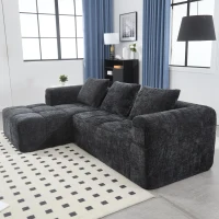 Oversized Modular L-Shaped Sofa with Deep-Seated Sleeper Design, Plush Sectional Sofa with Hidden Side Pockets, 250L x 158W x 60H cm, Black(m-8)