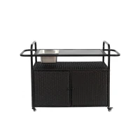 Carrito de bar para exterior con depósito para hielo, ruedas bloqueables, para jardín, zona de piscina y patio trasero, 131x50x91 cm, Negro(m-1)