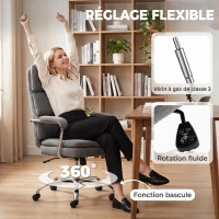 HOMCOM Chaise bureau ergonomique en chenille, fauteuil de bureau avec accoudoirs rembourrés, hauteur réglable, gris(m-6)