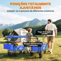 Outsunny Carrinho de Transporte Dobrável para Praia Campismo Viajem com Toldo Guiador Rodas Altura Ajustável 117x55x98 cm Azul(m-7)