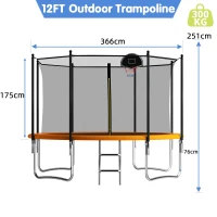 Outdoor Trampoline with Basketball Hoop and Safety Net, Heavy Duty Rebounder with Weatherproof Steel Frame, 366L x 366W x 76H cm, Orange(m-3)