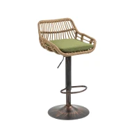 Set of 2 Swivel Bar Stools with Padded Linen Seat and Iron Frame, Height-Adjustable Counter Chairs with Metal Disc Base, 48L x 49W x 109H cm, Green(m-14)