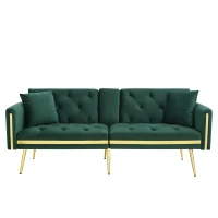 Two-Seater Convertible Sofa Bed with 3-Level Adjustable Backrest, Space-Saving Sleeper Sofa with High-Density Foam, 174L x 76W x 71.5H cm, Green(m-2)