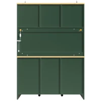 Large Freestanding Storage Cabinet with Adjustable Shelves, Tall Kitchen Cupboard with Colour-Changing Lighting, 120L x 40W x 180H cm, Antique Green(m-11)