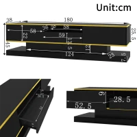 Modern TV Cabinet with 3 Drawers and Open Compartment, Contemporary TV Stand with Colour‑Changing LED Strip, 180L x 38W x 45H cm, Black(m-3)