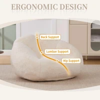 Shell-Shaped Bean Bag Chair with High-Rebound Memory Foam Filling, Ergonomic Floor Lounger with Faux Fur Removable Cover, 100L x 90W x 57H cm, Beige(m-6)
