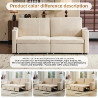 King-Size Pull-Out Sofa Bed with 3-in-1 Convertible 2-Seater, Independent Convertible Couch with Iron and Solid Wood Frame, 207L x 87W x 96H cm, Beige(m-6)