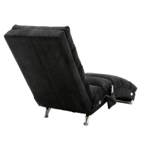 Fabric Relaxation Chaise Longue with Gentle Vibration, Contoured Ergonomic Floor Lounger with Side Pocket, 148L x 55W x 87H cm, Black(m-13)