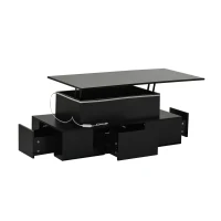 Lift-Top Coffee Table with 4 Drawers and Hidden Storage, Multi-Functional Center Table with Open Shelf and USB Port, 100L x 50W x 40H cm, Black(m-15)