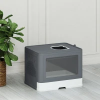 PawHut Enclosed Cat Litter Box with lid, Front Entry, Top Exit, Drawer, Tray, Scoop, Brush, 48.5 x 38 x 36.5cm - Grey(m-8)