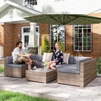 Outsunny Salotto da Giardino in Rattan da 7 Pezzi con Tavolino e Divano Modulabile con Cuscini, Grigio(m-8)