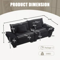 Oversized Two-Seater Sofa with Modern Deep-Seated Modular Design, Comfortable Daybed with Ergonomic Curves, 224L x 81W x 81H cm, Black(m-3)