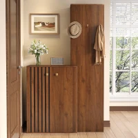Móvel de entrada compacto com sapateira, varão para cabides, ganchos e prateleiras ajustáveis, 115x38,5x191,5 cm, Cor natural(m-4)