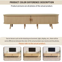 Minimalist TV Stand with Oval Top and Rounded Corners, Light Oak TV Cabinet with Solid Wood Legs, 175L x 40W x 40H cm, Oak(m-7)