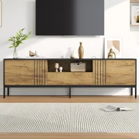 Low-Profile Nordic TV Cabinet with 2 cabinets and Open Shelves, Stylish TV Stand with Chipboard Construction, 170L x 35W x 50H cm, Natural(m-8)