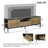 Low-Profile Nordic TV Cabinet with 2 cabinets and Open Shelves, Stylish TV Stand with Chipboard Construction, 170L x 35W x 50H cm, Natural(m-3)