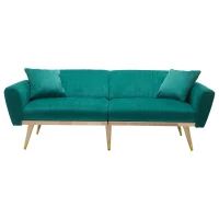Convertible Futon Sofa Bed with 3-Position Adjustable Backrest, Modern Fleece Loveseat with Solid Wood Legs, 197.5L x 86W x 60H cm, Green(m-2)