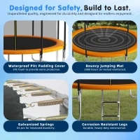 Outdoor Trampoline with Basketball Hoop and Safety Net, Heavy Duty Rebounder with Weatherproof Steel Frame, 366L x 366W x 76H cm, Orange(m-6)
