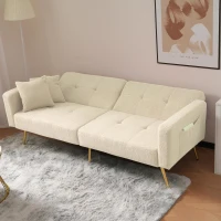 Convertible Sofa Bed with 3‑Position Adjustable Backrest, Comfortable Daybed with High‑Density Foam Seat, 176L x 64W x 75H cm, Beige(m-5)