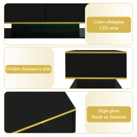 Modern LED Coffee Table with USB-Powered Colour-Changing Light Strip, Functional Center Table with 3 Drawers, 100L x 50W x 40H cm, Black(m-6)