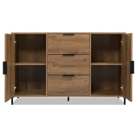 Modern Industrial Sideboard with Metal Frame and Adjustable Feet, Combo Buffet Cabinet with Height-Adjustable Shelf, 120L x 40W x 76H cm, Dark Oak(m-10)