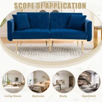 Modern 2-Seater Sofa with 3-Position Adjustable Backrest, Convertible Loveseat with Thick Padded Cushions, 165L x 72.5W x 75H cm, Navy(m-4)