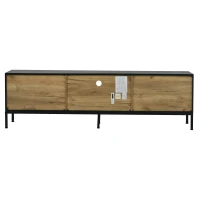 Low-Profile Nordic TV Cabinet with 2 cabinets and Open Shelves, Stylish TV Stand with Chipboard Construction, 170L x 35W x 50H cm, Natural(m-14)