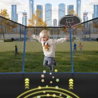 Outdoor Trampoline with Basketball Hoop and Safety Net, Heavy Duty Rebounder with Weatherproof Steel Frame, 366L x 366W x 76H cm, Blue(m-7)