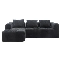 Oversized Modular L-Shaped Sofa with Deep-Seated Sleeper Design, Plush Sectional Sofa with Hidden Side Pockets, 250L x 158W x 60H cm, Black(m-2)