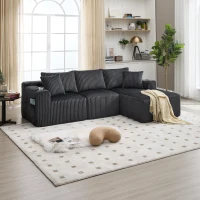 Modular L-Shaped Sectional Sofa with Deep Seat, Plush Corduroy Boneless Couch for Living Room, 257L x 160W x 80H cm, Gray(m-8)