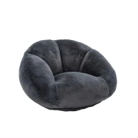 Shell-Shaped Bean Bag Chair with High-Rebound Memory Foam Filling, Ergonomic Floor Lounger with Faux Fur Removable Cover, 100L x 90W x 57H cm, Black(m-14)
