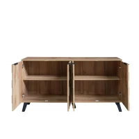 Modern Sideboard with Matt Handles and Sturdy Legs, Durable Storage Cabinet with Adjustable Shelves, 150L x 35W x 78H cm, Wood(m-14)