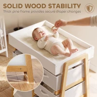 AIYAPLAY Baby Changing Table, Baby Changing Unit with 3 Drawers, Large Basket and Waterproof Pad for Bedroom Nursery, White(m-5)