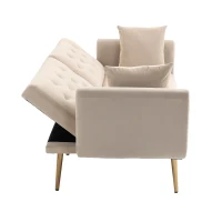 Modern 2-Seater Sofa with 3-Position Adjustable Backrest, Convertible Loveseat with Thick Padded Cushions, 165L x 72.5W x 75H cm, Beige(m-12)