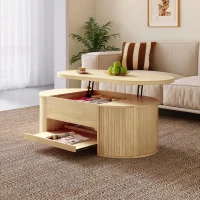 Lift-Top Coffee Table with Height-Adjustable Lift-Up Tabletop, Modern Center Table with Extendable Lower Shelf, 110L x 55.5W x 40H cm, Wood(m-5)