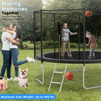 Outdoor Trampoline with Basketball Hoop and Safety Net, Heavy Duty Rebounder with Weatherproof Steel Frame, 366L x 366W x 76H cm, Black(m-4)