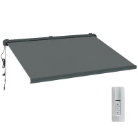 Outsunny 4 x 3(m) Full Cassette Electric Awning with Remote Controller, Aluminium Frame DIY Retractable Garden Awning, UPF50+ Sun Shade Canopy for Deck Door Window, Dark Grey(m-10)