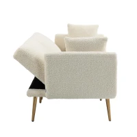Modern 2-Seater Sofa with 3-Position Adjustable Backrest, Convertible Loveseat with Thick Padded Cushions, 165L x 72.5W x 75H cm, White Teddy(m-12)
