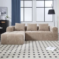 Oversized Modular L-Shaped Sofa with Deep-Seated Sleeper Design, Plush Sectional Sofa with Hidden Side Pockets, 250L x 158W x 60H cm, Khaki(m-8)