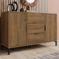 Modern Industrial Sideboard with Metal Frame and Adjustable Feet, Combo Buffet Cabinet with Height-Adjustable Shelf, 120L x 40W x 76H cm, Dark Oak(m-9)