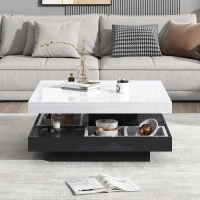 Contemporary Coffee Table with Large-Capacity Lower Shelf, 2-Tone Center Table with Recessed Compartments, 70L x 70W x 36H cm, Black(m-1)