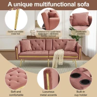 Two-Seater Convertible Sofa Bed with 3-Level Adjustable Backrest, Space-Saving Sleeper Sofa with High-Density Foam, 174L x 76W x 71.5H cm, Pink(m-7)