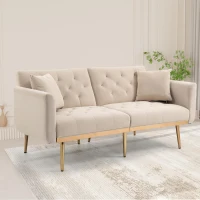 Modern 2-Seater Sofa with 3-Position Adjustable Backrest, Convertible Loveseat with Thick Padded Cushions, 165L x 72.5W x 75H cm, Beige(m-1)