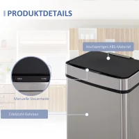 HOMCOM Afvalbak afvalscheidingssysteem prullenbak met sensor 72 L 3 vakken rvs zilver(m-7)