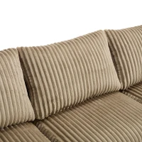 Modular L-Shaped Sectional Sofa with Deep Seat, Plush Corduroy Boneless Couch for Living Room, 257L x 160W x 80H cm, Khaki(m-10)