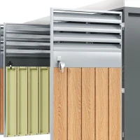 Lockable Bin Storage Unit with Integrated Planter, Lockable Trash Can Shed with Corrosion-Resistant Frame, 264L x 80W x 124.5H cm, Grey+Wood(m-6)