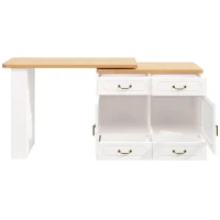 360° Rotating Kitchen Island with App-Controlled LED Lights and Music Sync, Extendable Bar Table with 4 Drawers, 135L x 39W x 93H cm, White(m-13)