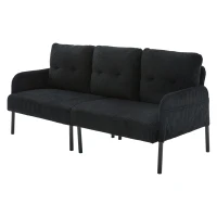 Oversized Two-Seater Corduroy Sofa with Ergonomic Curves, Comfortable Loveseat with Dual Side Storage Pockets, 171L x 72W x 80H cm, Black(m-11)