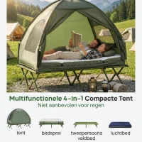 Outsunny Campingbedje met Matras Hoge Slaap Draagbaar, Groen(m-4)